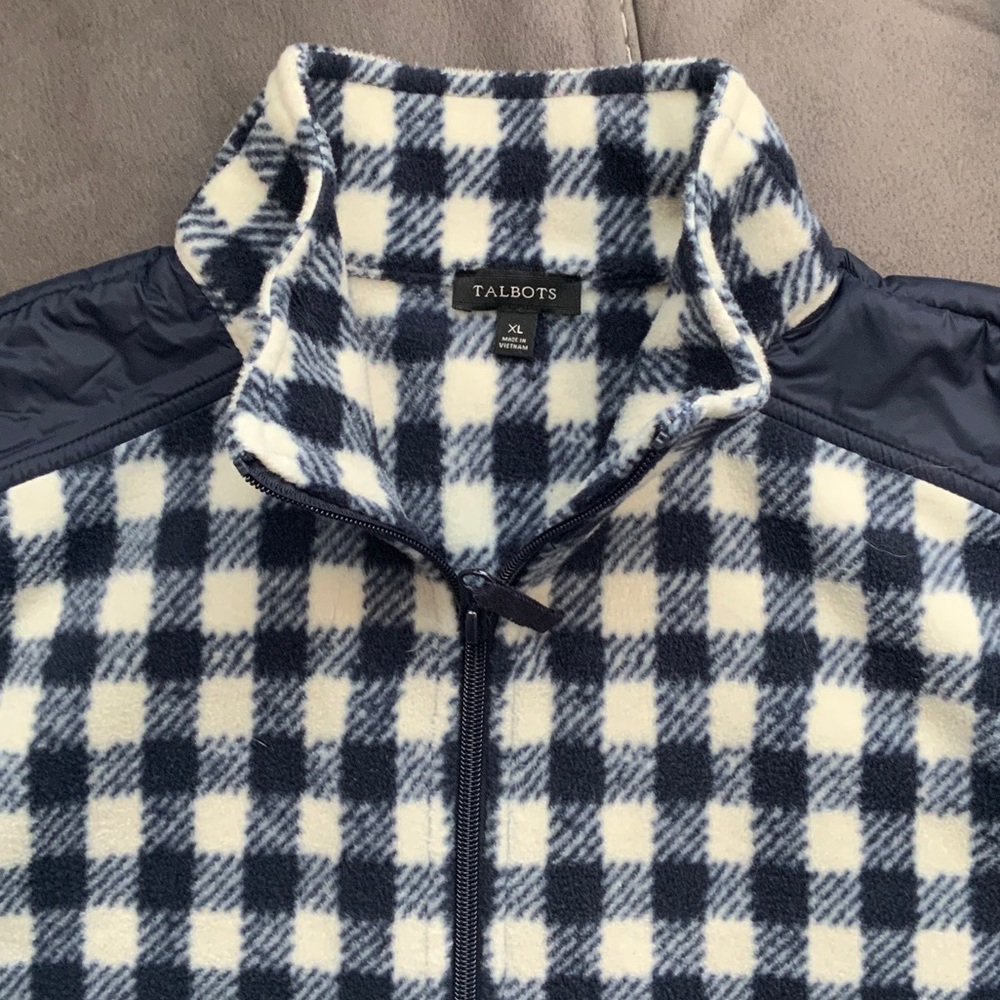 Talbots Checkered Fleece 3/4 zip in Blue and White